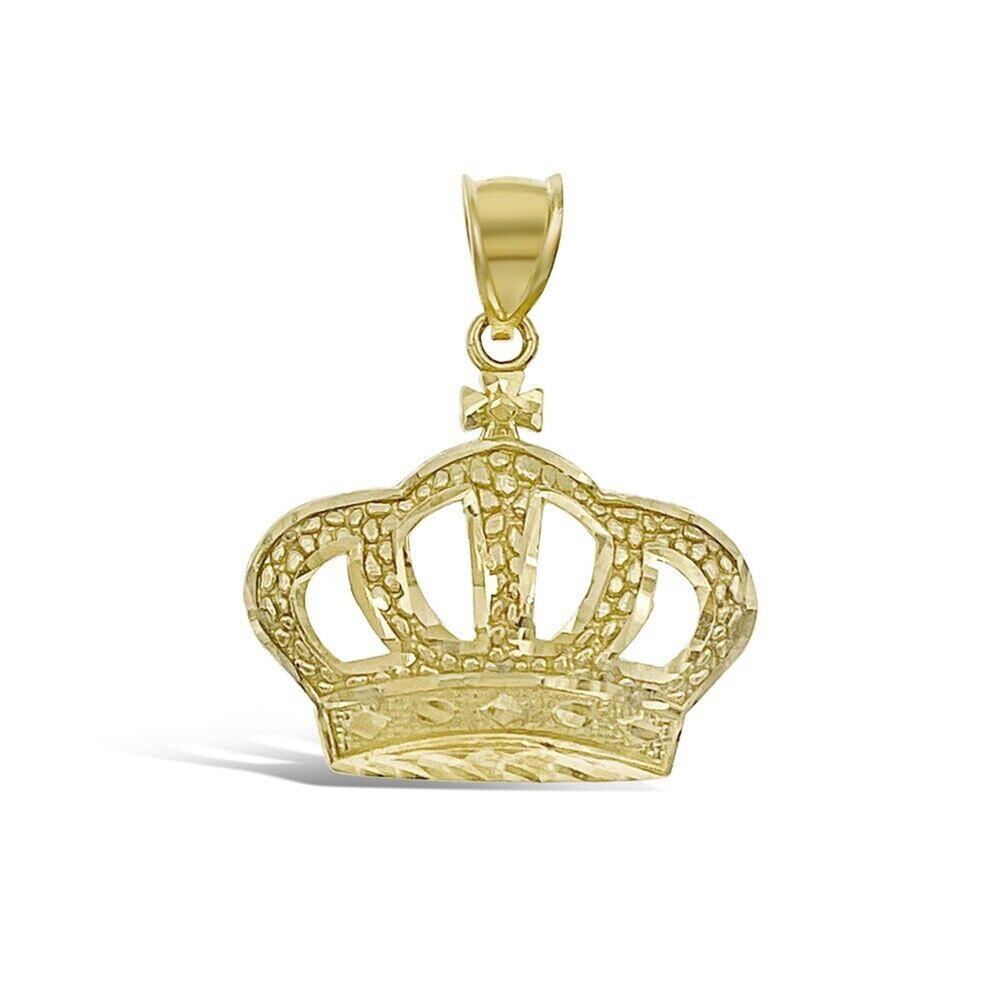 10k Yellow Gold Crown Cross Pendant Charm 1.1 inch